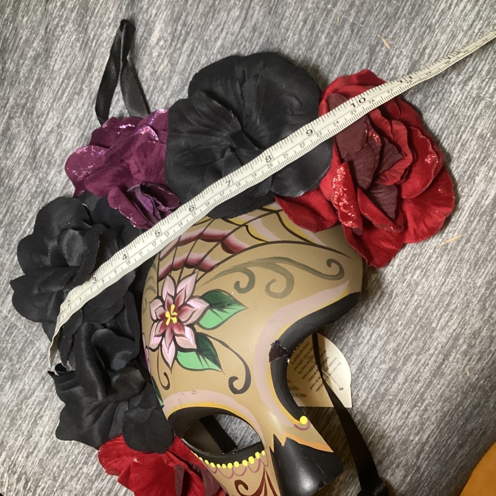 KBW Global Day of the Dead Floral Masquerade Mask Sugar Skull Rose Headpiece - Picture 11 of 13